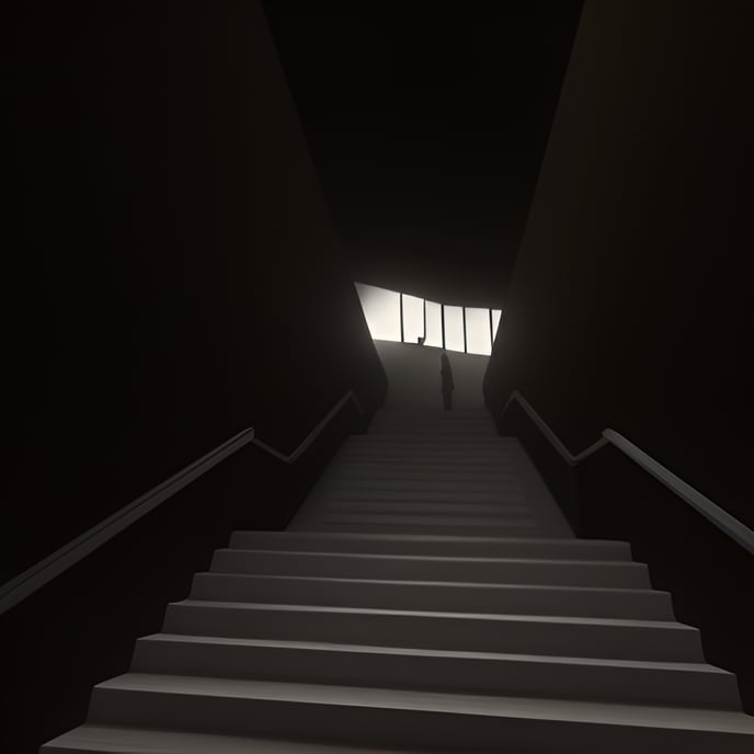 Asset Diffusion (Beta)_a staircase in a post apocalyptic survival rpg, 3d render style, dark, spooky, haunted_image-2_1685561353