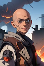 JRPG Adventure_a post apocalyptic survivor bald man, tired, black eyes, small smile_image-0_1688564335